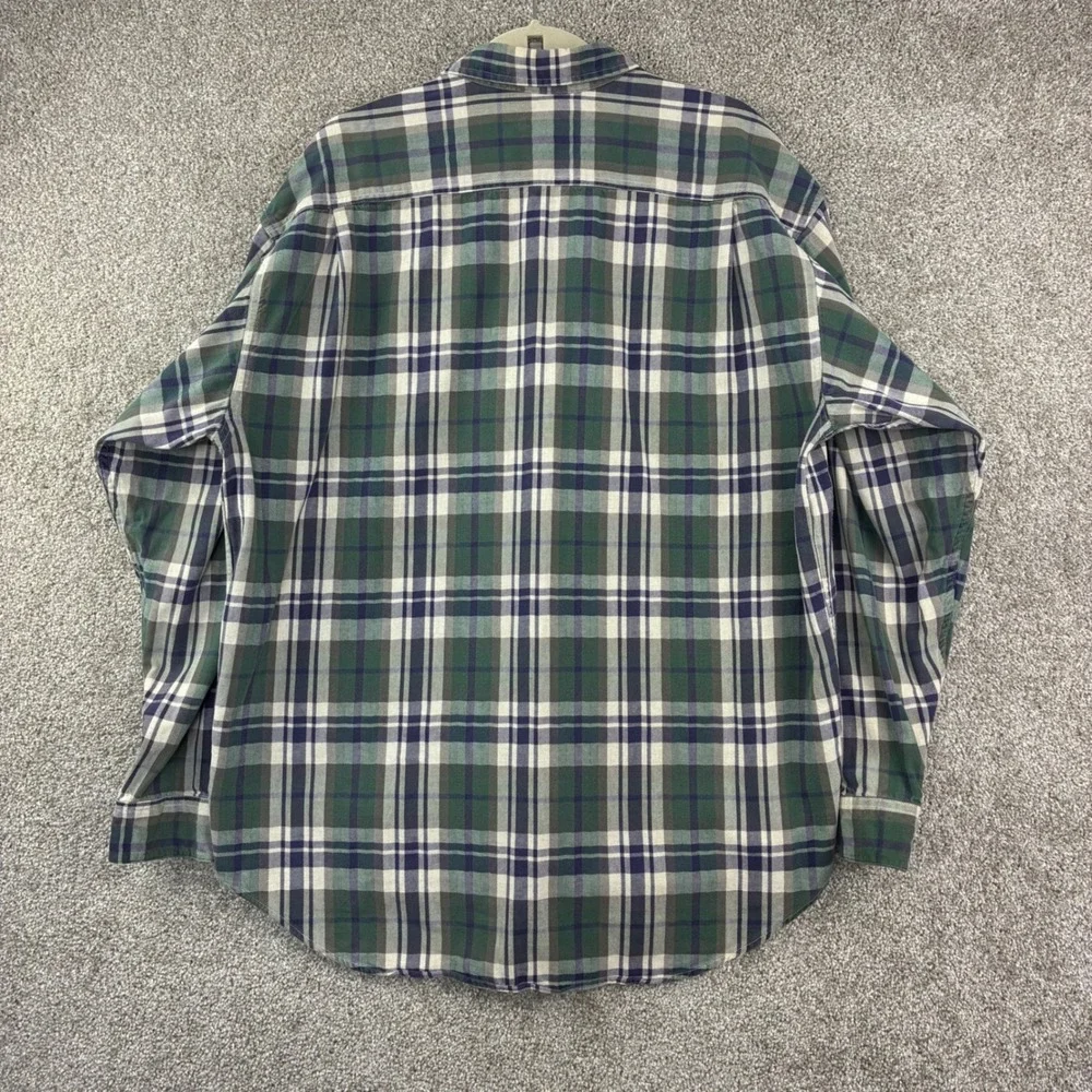 Banana Republic Flannel Shirt Size L Green Plaid Vintage USA Made Cotton